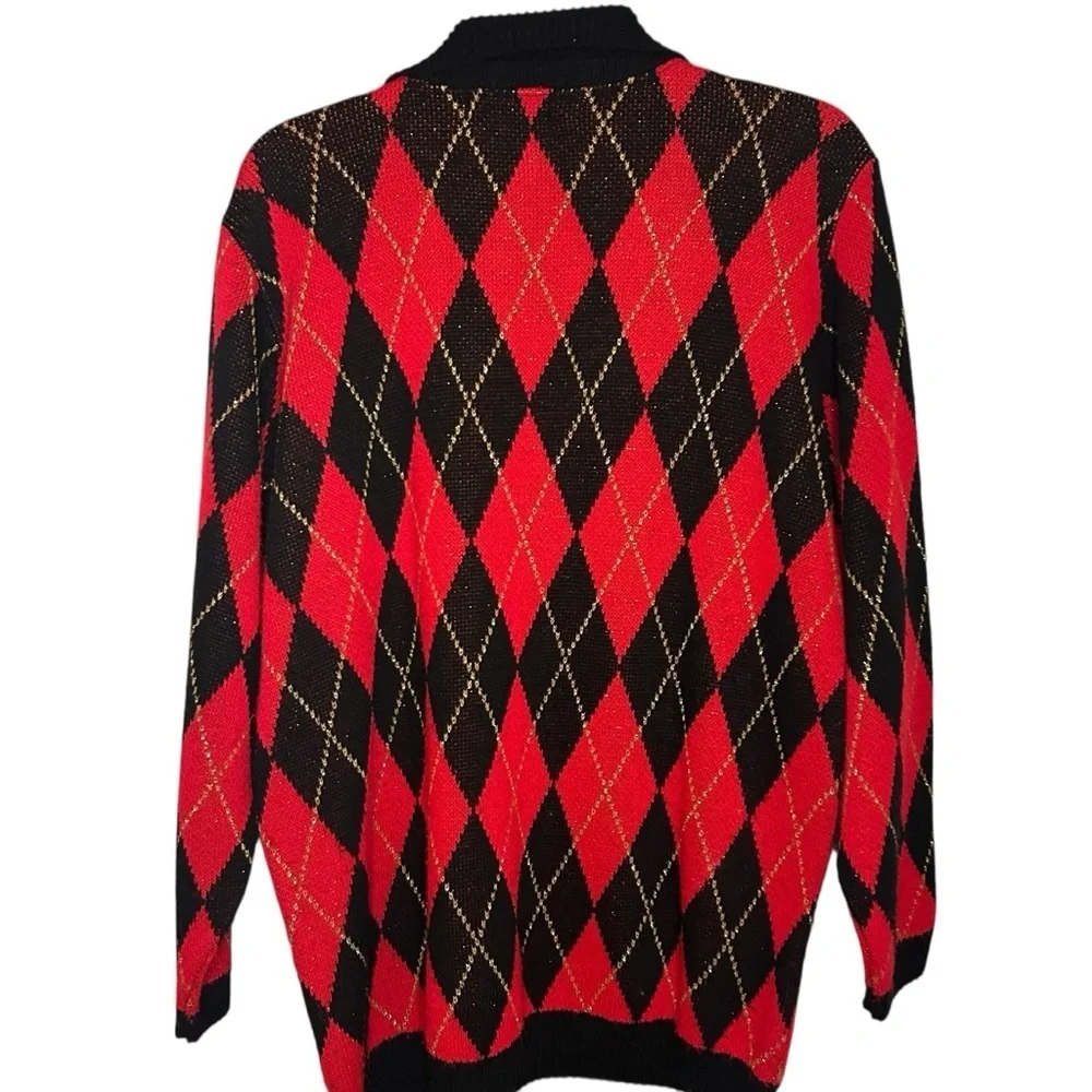 Alfred Dunner Vintage Argyle Sweater Red Black Gold | M | Made USA